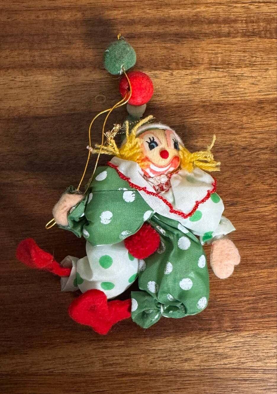 Vintage Bendable Clown Christmas Ornament Balloons Polka Dot 7 Inch